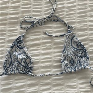 Blue & White Paisley Triangle Bikini Top